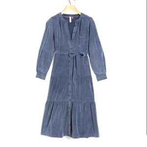 Anthropologie Pilcro Marta Tiered Blue Corduroy Midi Dress Size Medium